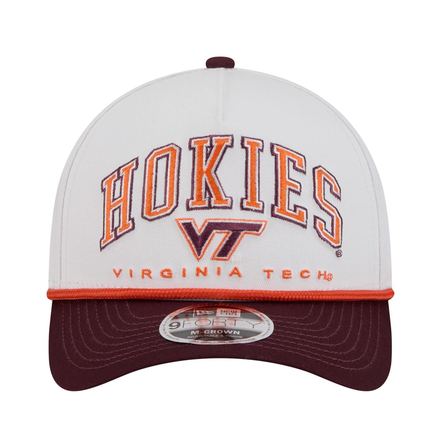Мужская кепка New Era White/Maroon Virginia Tech Hokies Arch Two-Tone Rope 9FORTY A-Frame M-Crown Adjustable Hat — фото 2