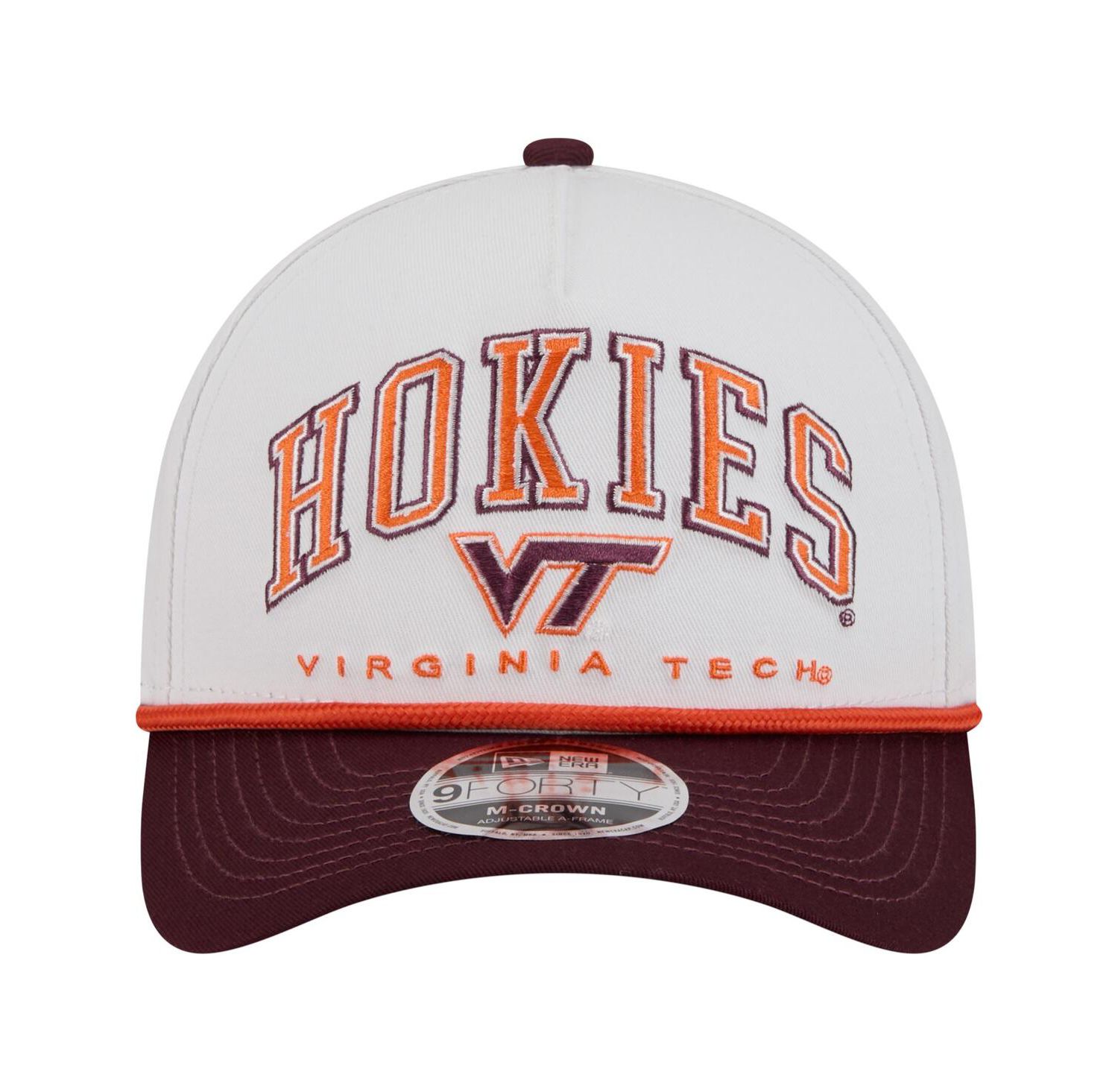 Men's White/Maroon Virginia Tech Hokies Arch Two-Tone Rope 9FORTY A-Frame M-Crown Adjustable Hat