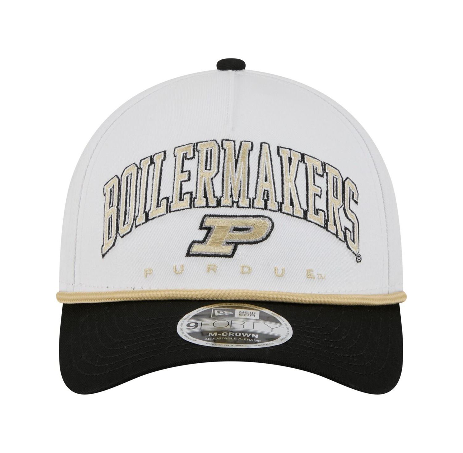 Men's White/Black Purdue Boilermakers Arch Two-Tone Rope 9FORTY A-Frame M-Crown Adjustable Hat