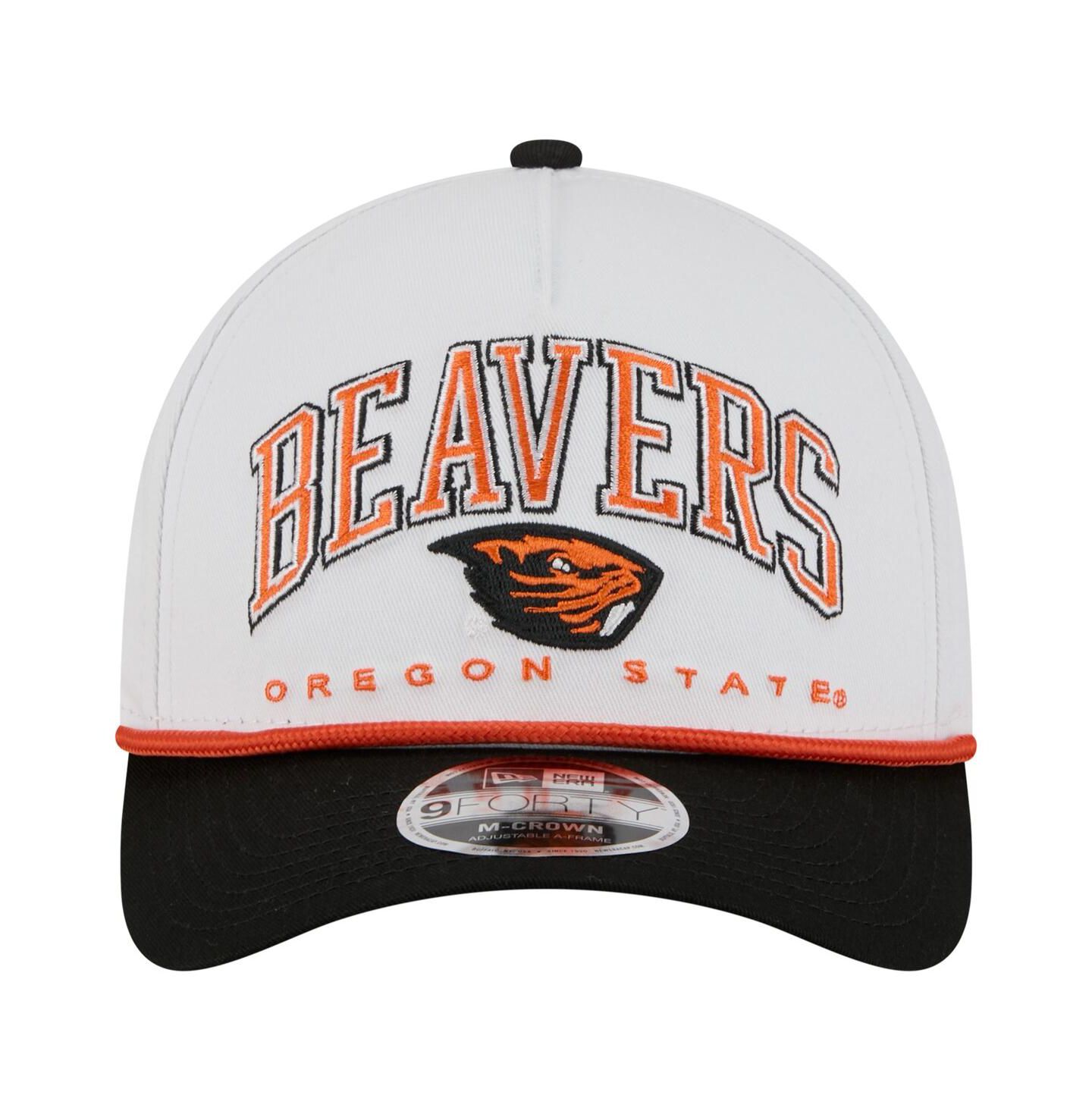 Мужская кепка New Era White/Black Oregon State Beavers Arch Two-Tone Rope 9FORTY A-Frame M-Crown Adjustable Hat — фото 2