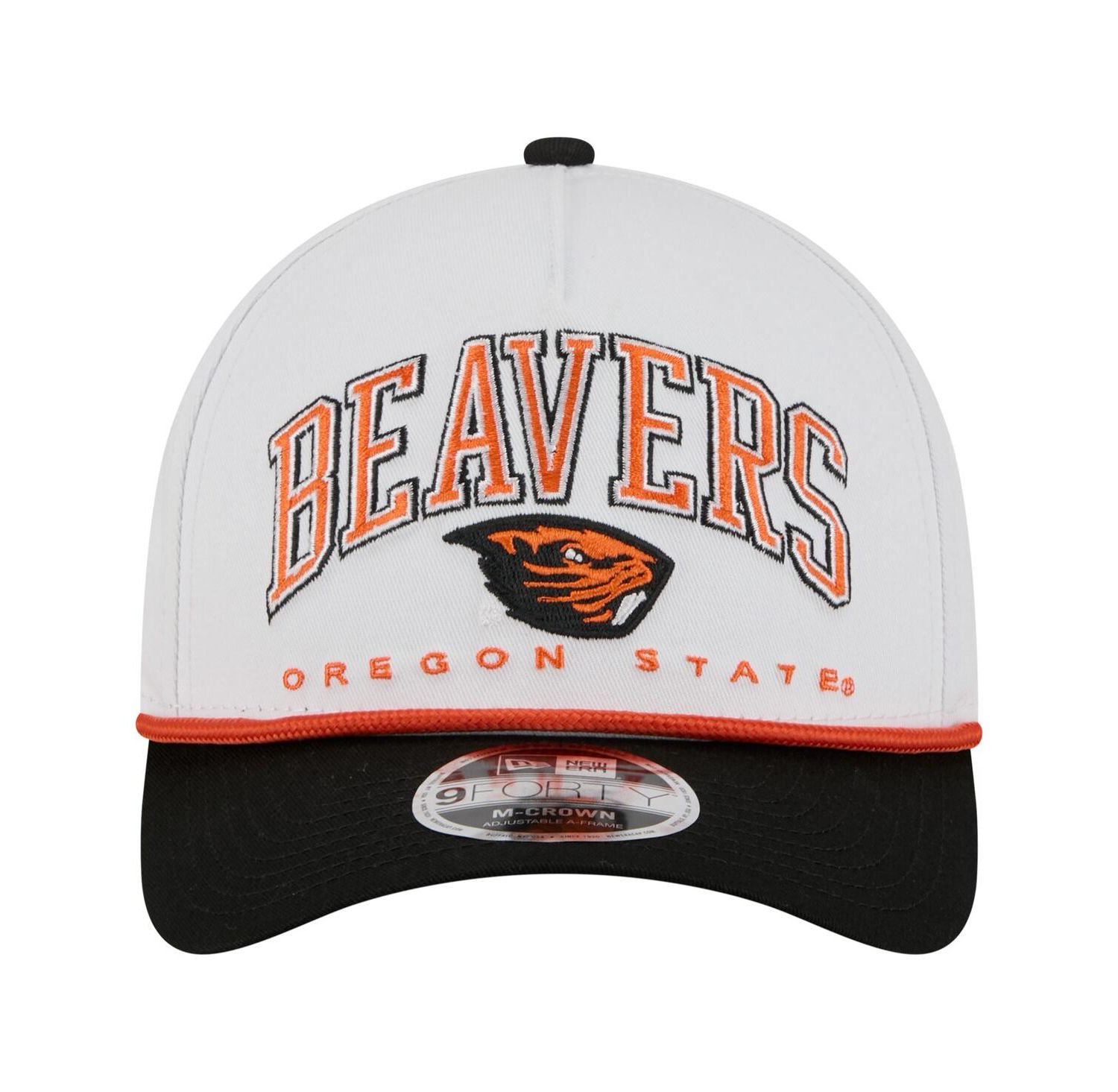 Men's White/Black Oregon State Beavers Arch Two-Tone Rope 9FORTY A-Frame M-Crown Adjustable Hat
