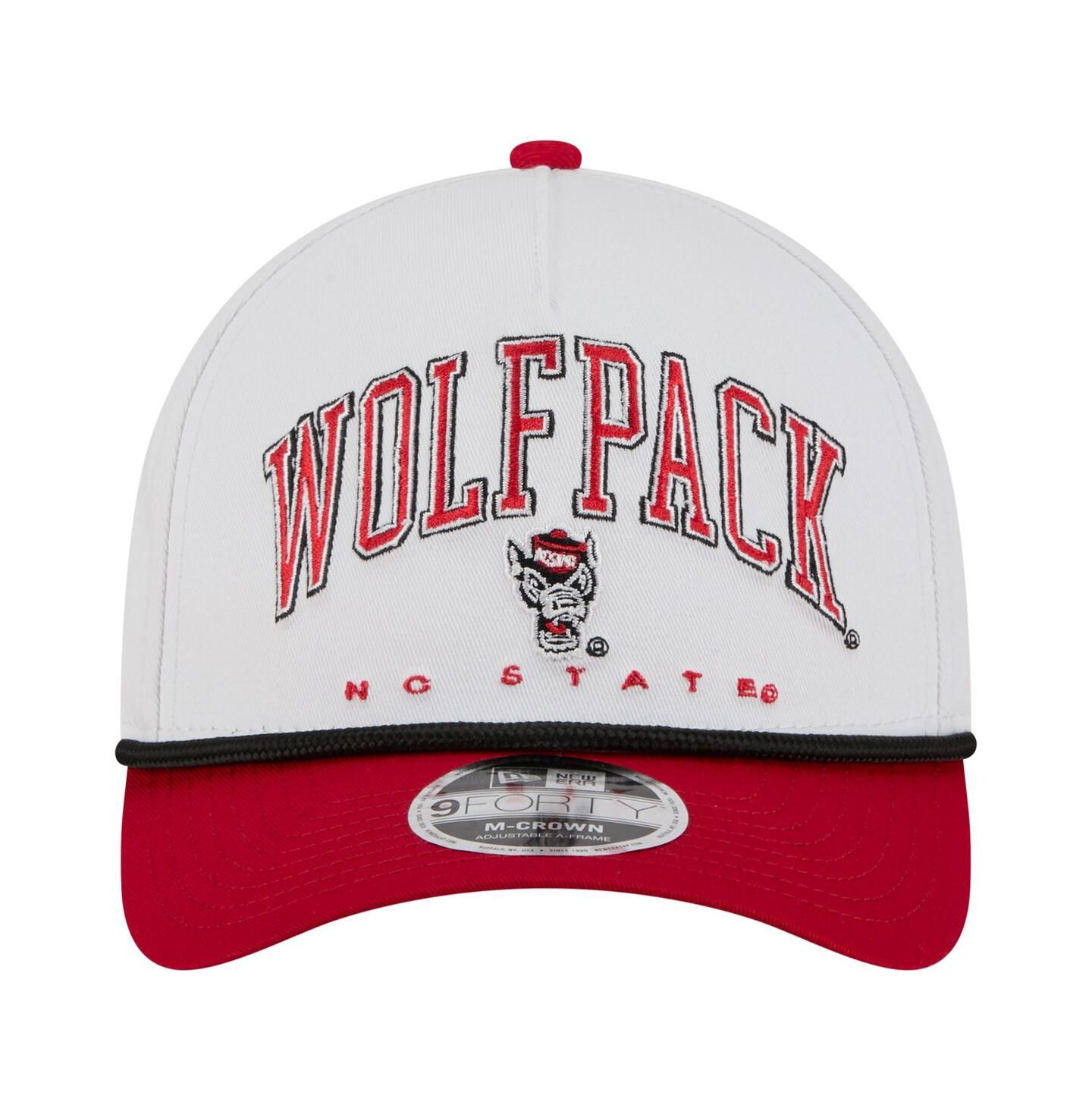 Мужская кепка New Era White/Red NC State Wolfpack Arch Two-Tone Rope 9FORTY A-Frame M-Crown Adjustable Hat — фото 2