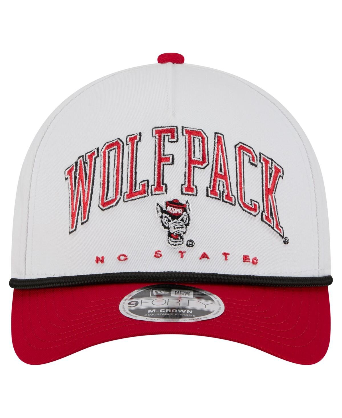 New Era Men's White/red Nc State Wolfpack Arch Two-tone Rope 9forty A-frame M-crown Adjustable Hat In White