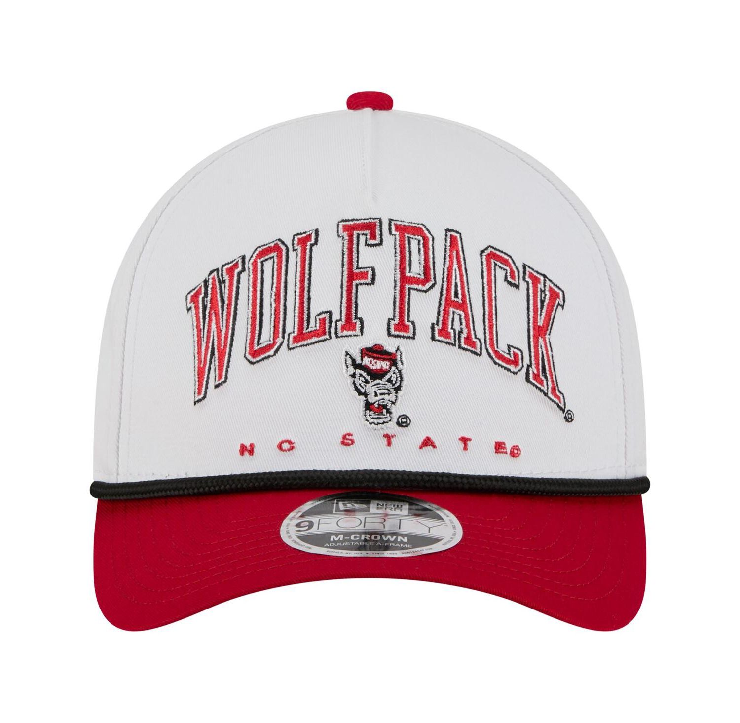 Men's White/Red NC State Wolfpack Arch Two-Tone Rope 9FORTY A-Frame M-Crown Adjustable Hat