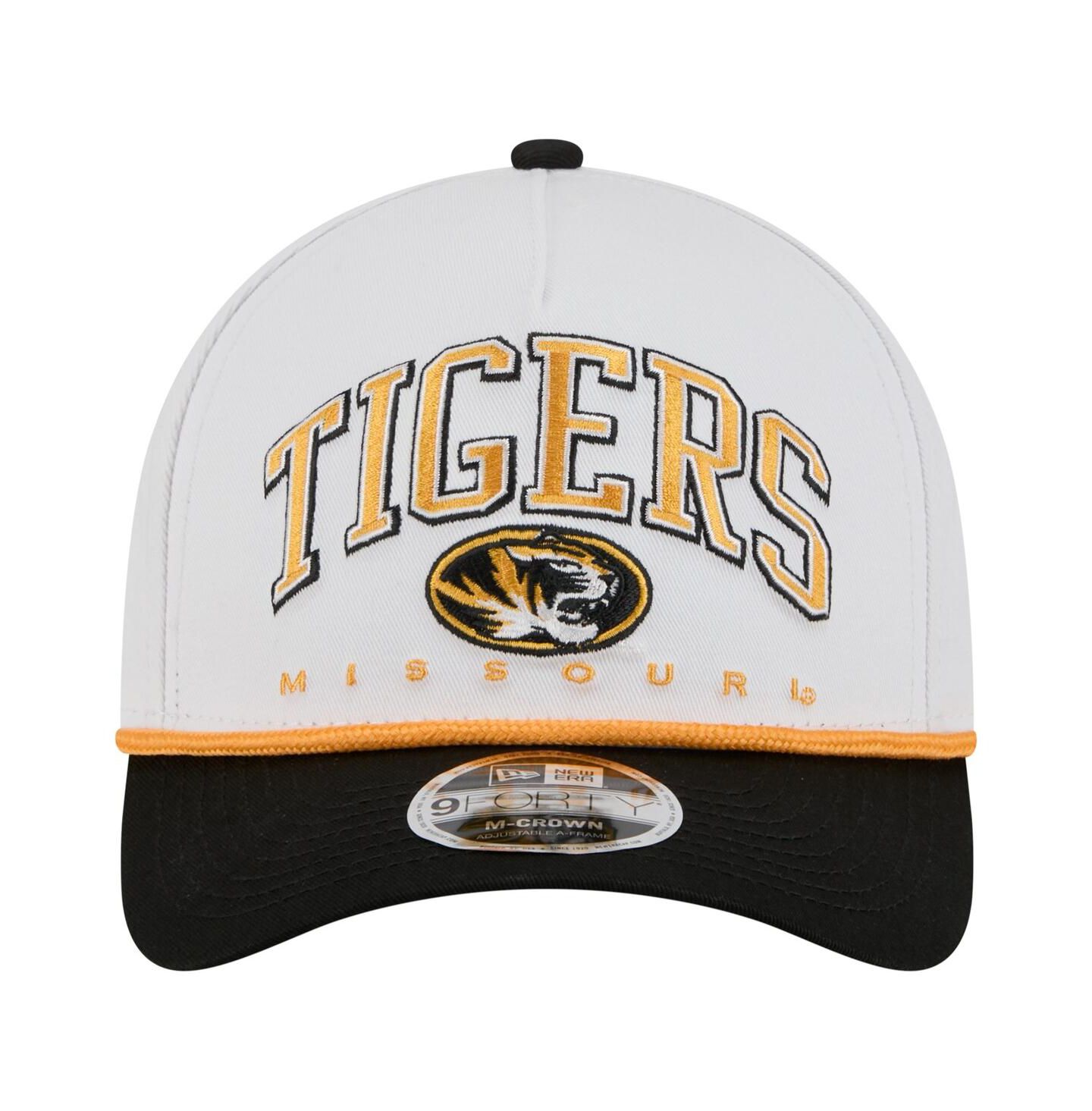 Мужская кепка New Era White/Black Missouri Tigers Arch Two-Tone Rope 9FORTY A-Frame M-Crown Adjustable Hat — фото 2