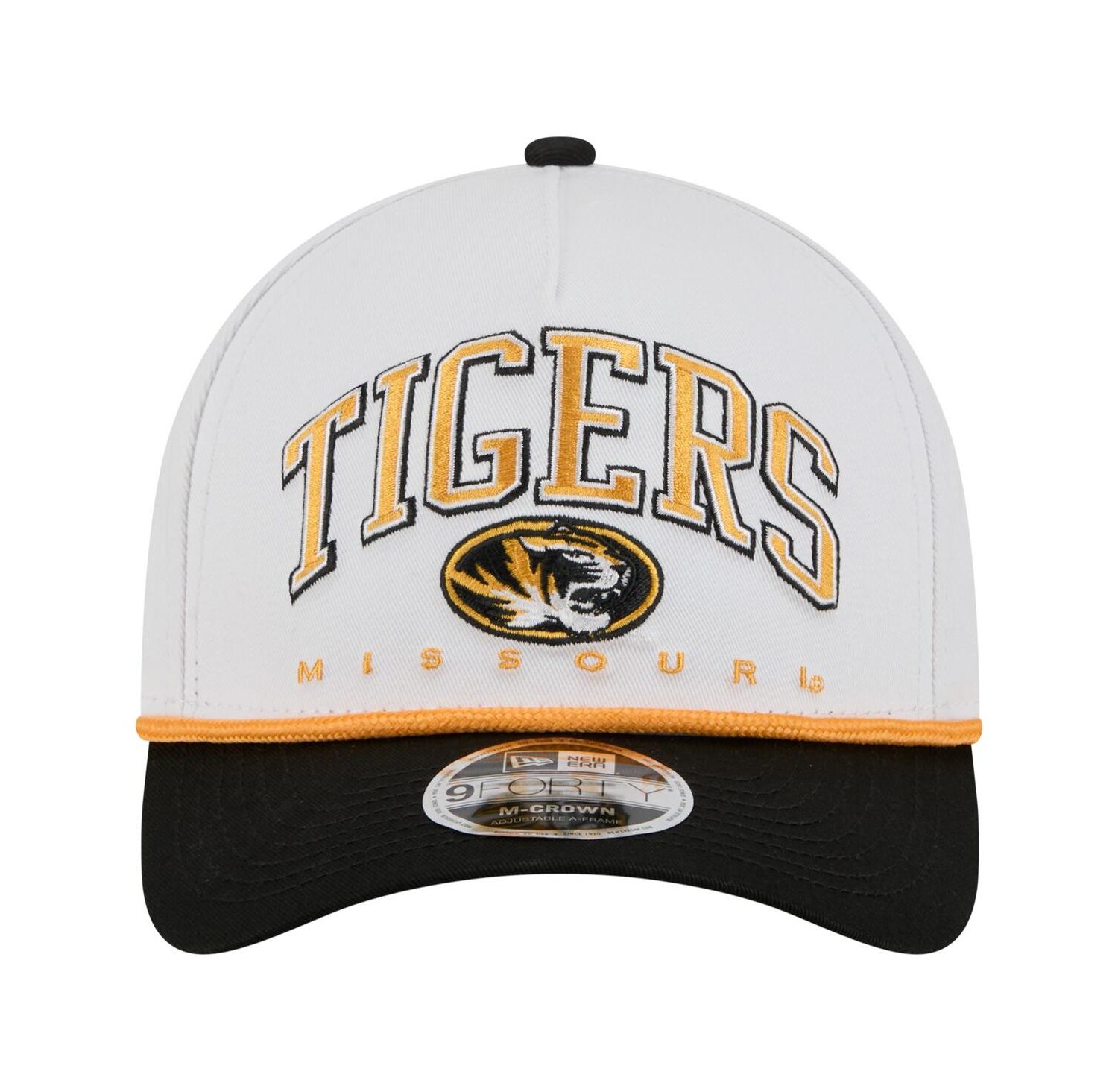 Men's White/Black Missouri Tigers Arch Two-Tone Rope 9FORTY A-Frame M-Crown Adjustable Hat