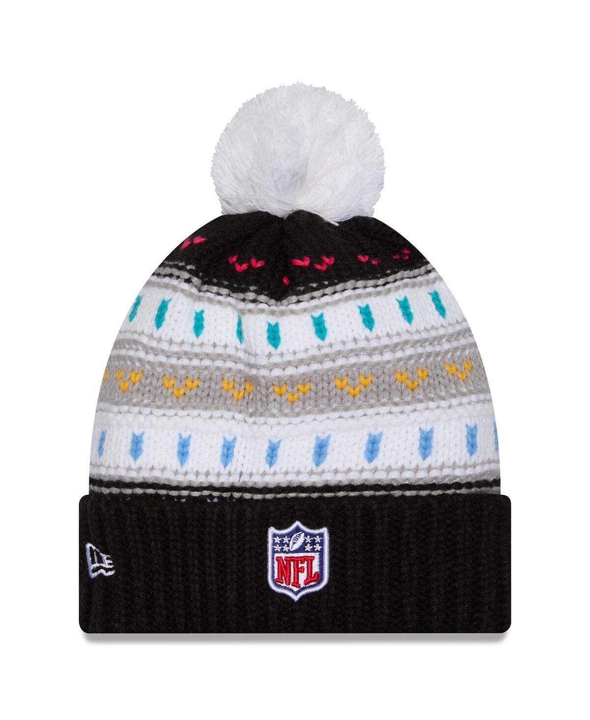 New Era Women's Black Carolina Panthers 2025 Nfl Crucial Catch Cuffed Knit With Pom Hat In Multi
