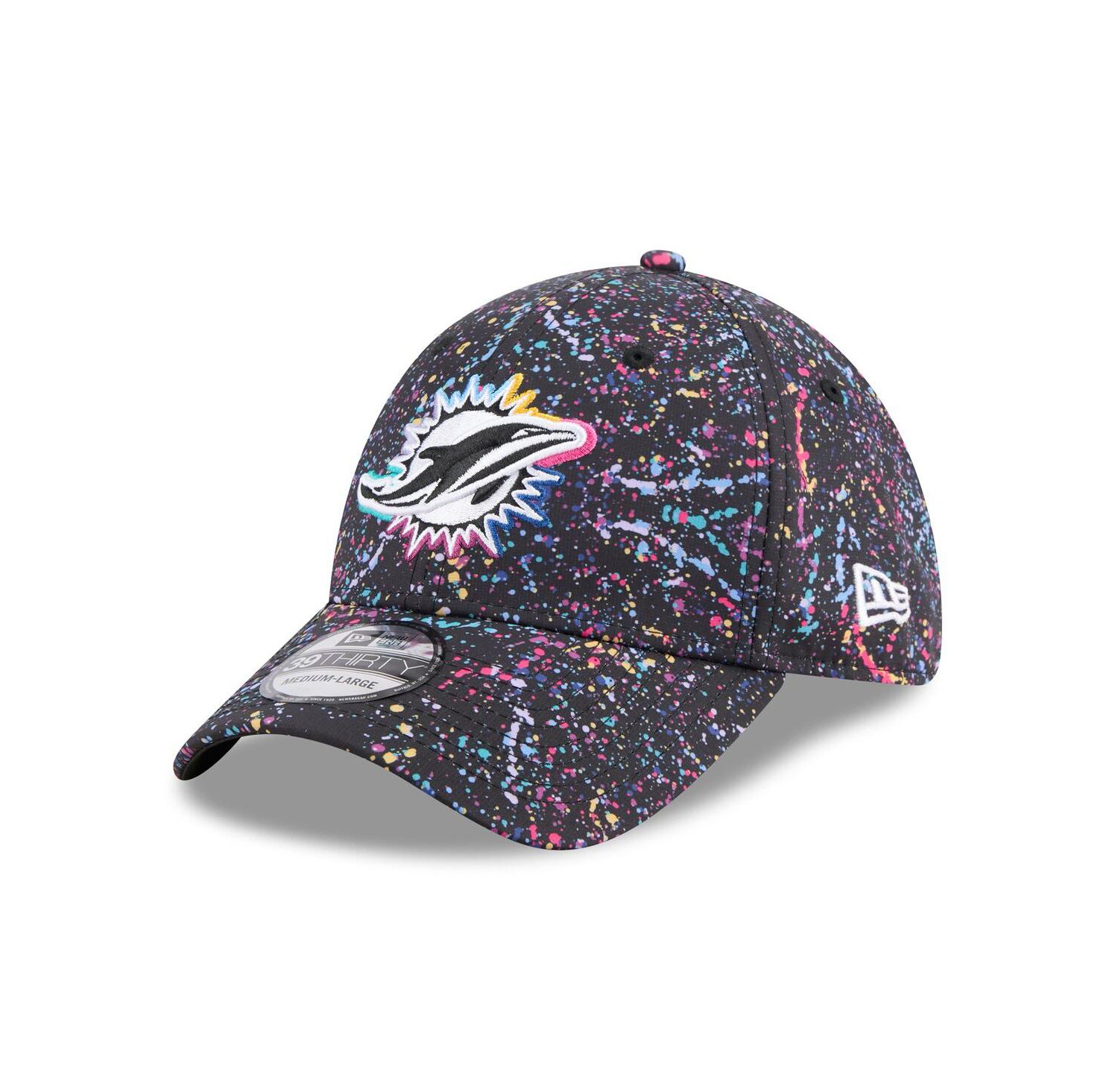 Men's Black Miami Dolphins 2025 NFL Crucial Catch 39THIRTY Flex Hat