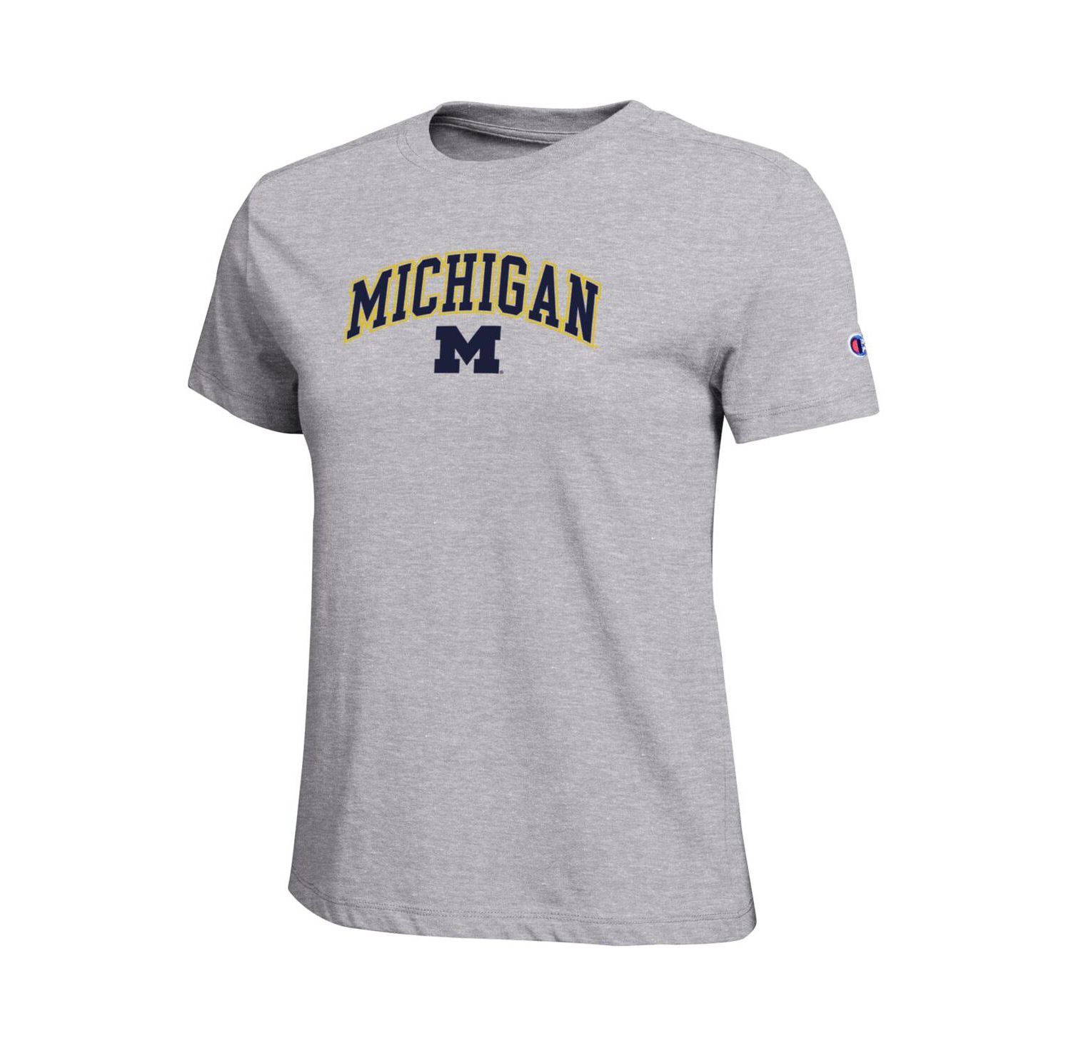 Women's Gray Michigan Wolverines Arched Over Logo T-Shirt