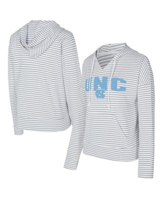 Concepts Sport - Men's White/Gray North Carolina Tar Heels French Terry Striped V-Neck Pullover Hoodie