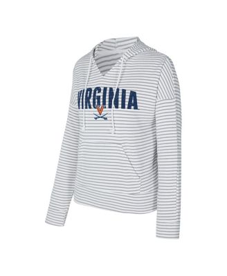 Men's White/Gray Virginia Cavaliers French Terry Striped V-Neck Pullover Hoodie