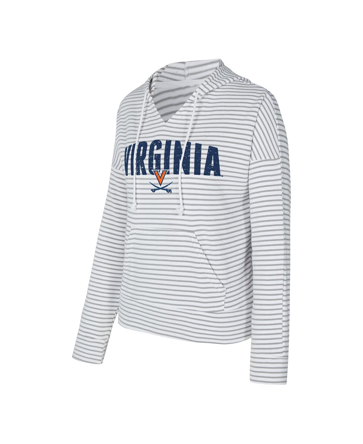Concepts Sport Men's White/gray Virginia Cavaliers French Terry Striped V-neck Pullover Hoodie In Multi