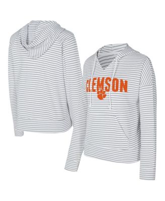 Concepts Sport - Men's White/Gray Clemson Tigers French Terry Striped V-Neck Pullover Hoodie