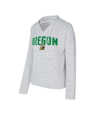 Men's White/Gray Oregon Ducks French Terry Striped V-Neck Pullover Hoodie