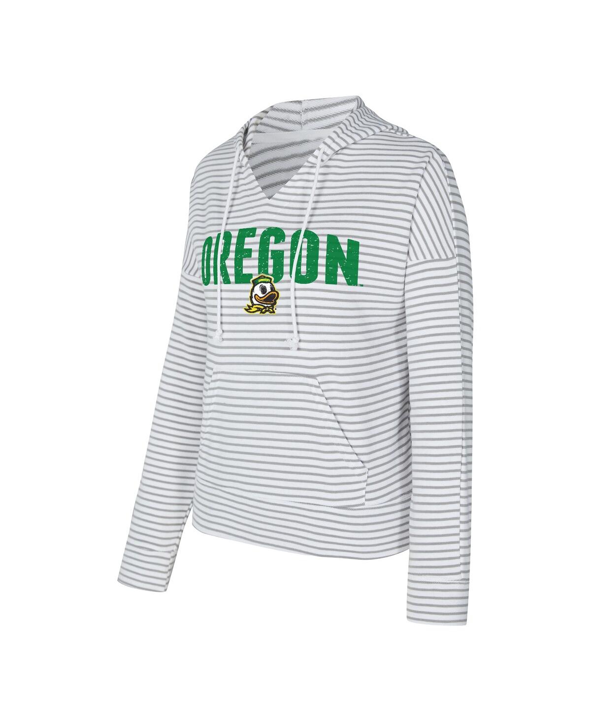 Concepts Sport Men's White/gray Oregon Ducks French Terry Striped V-neck Pullover Hoodie In Multi
