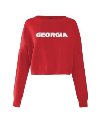 Women's Red Georgia Bulldogs Oversized Cropped Ivy Knit Pullover Sweater