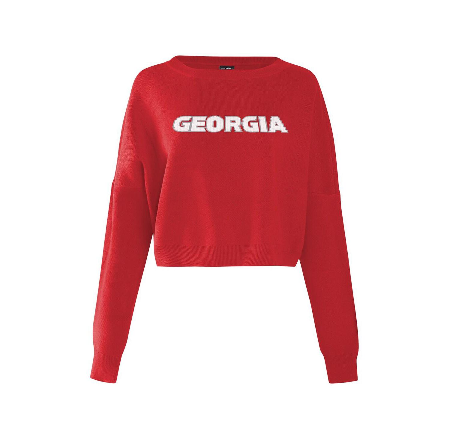 Women's Red Georgia Bulldogs Oversized Cropped Ivy Knit Pullover Sweater