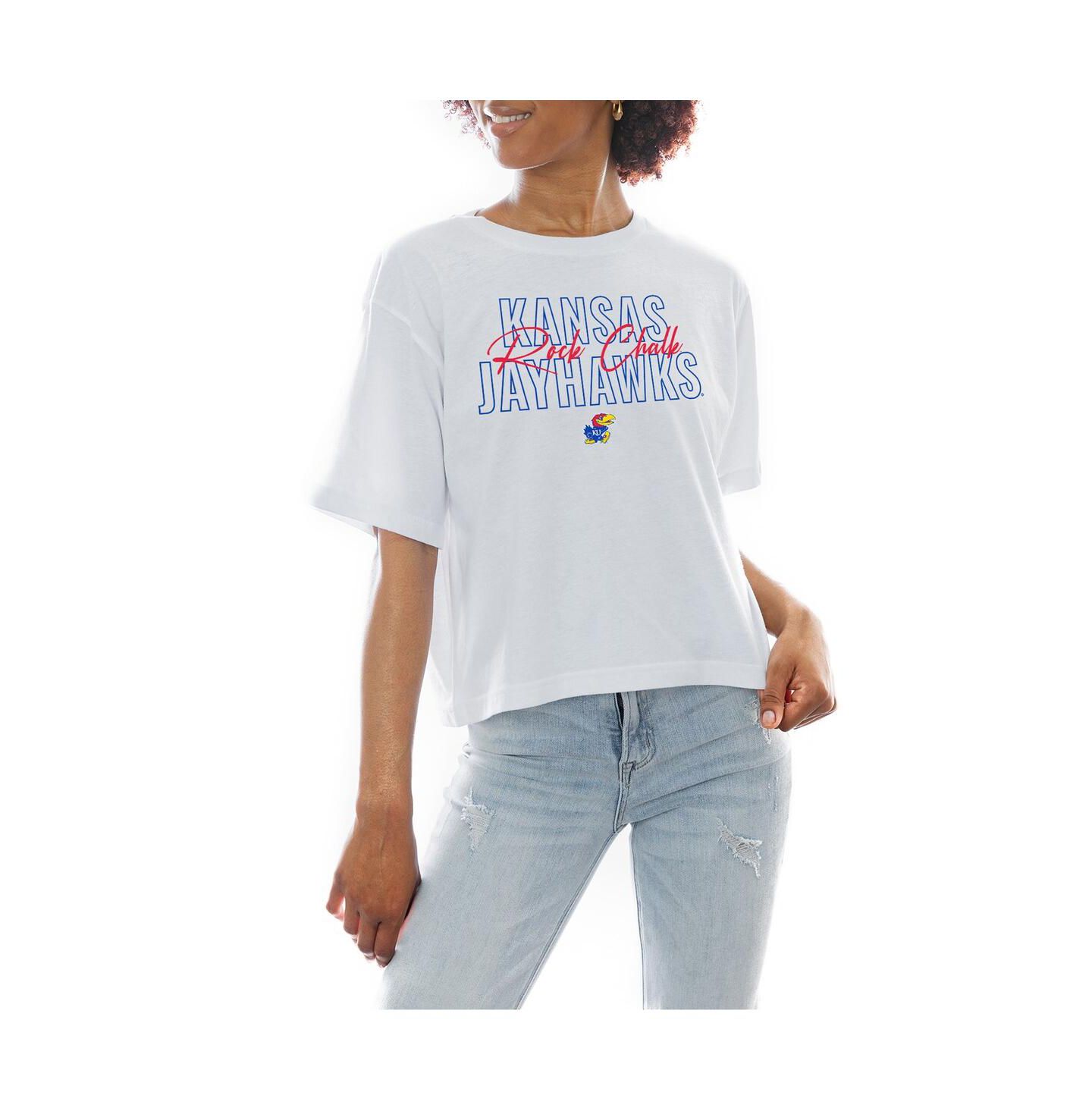 Женская футболка Gameday Couture White Kansas Jayhawks Slogan Boxy Fit Cropped — фото 1