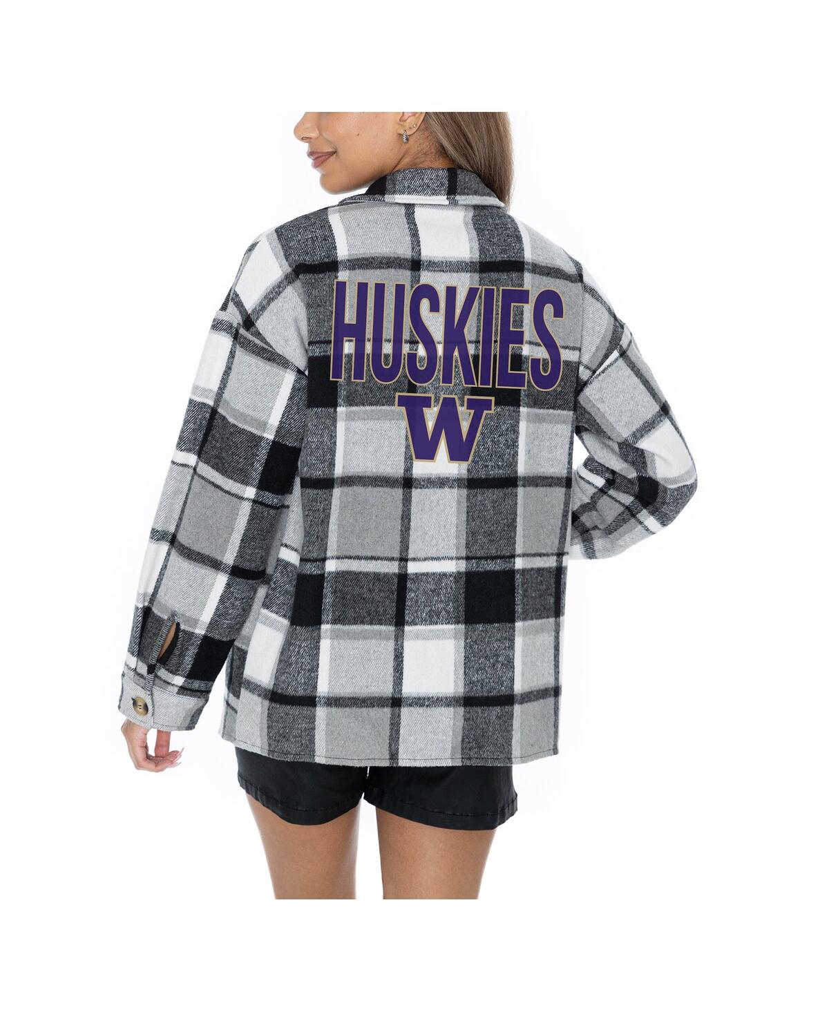 Gameday Couture Women's Grey Washington Huskies Long Sleeve Brushed Plaid Button-up Overshirt Jacket In Gray