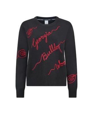 Kadyluxe - Women's Black Georgia Bulldogs Love Note Embroidered Pullover Sweater