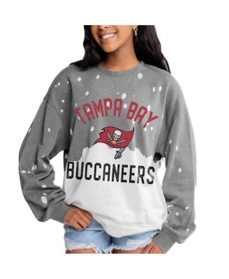 Gameday Couture - Women's Gray Tampa Bay Buccaneers Oversized Coin Toss Faded French Terry Tri-Blend Pullover Sweatshirt