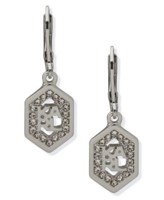 Glass Stone Logo Pave Drop Earrings