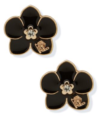 Karl Lagerfeld Paris Glass Stone Orchid Stud Earrings - Black/Gold