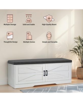 Farmhouse Storage Bench with Padded Seat & Barn Doors