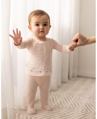 Baby Girls Flouncy Floral Overlay Embroidered Cotton Rich Footie