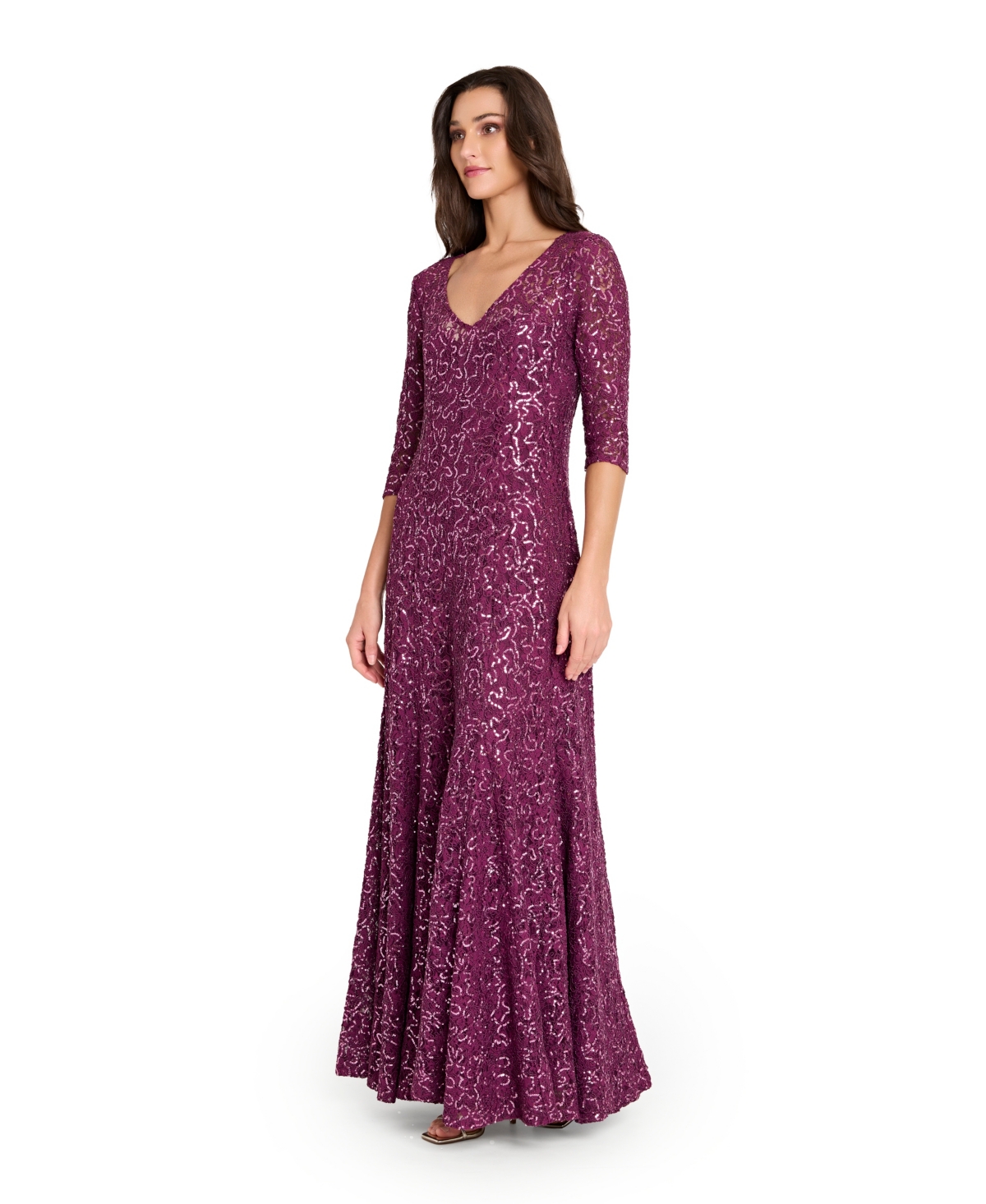 Tahari Asl Sequin Flare Gown In Purple