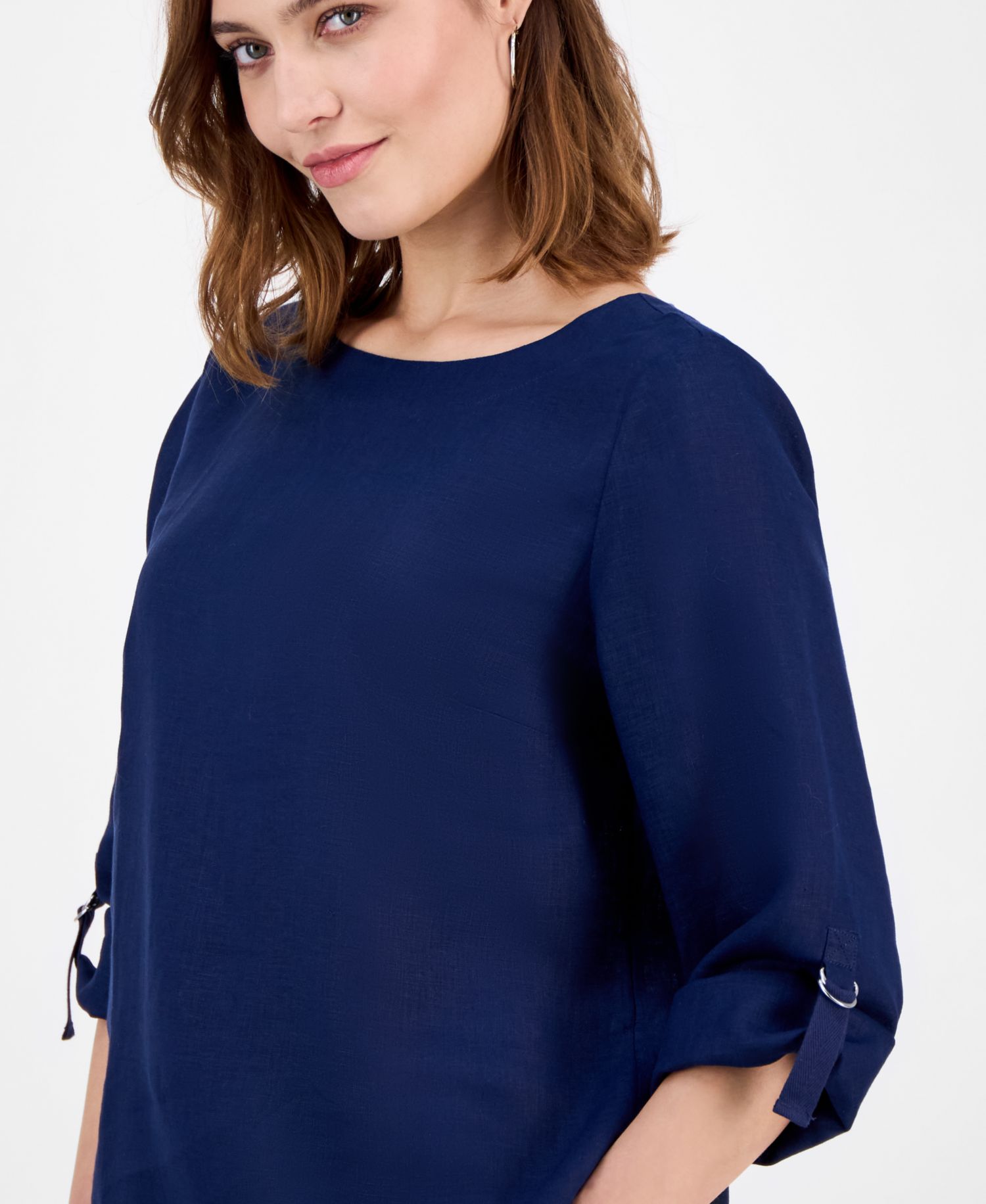 Petite 100% Linen Cuffed Top