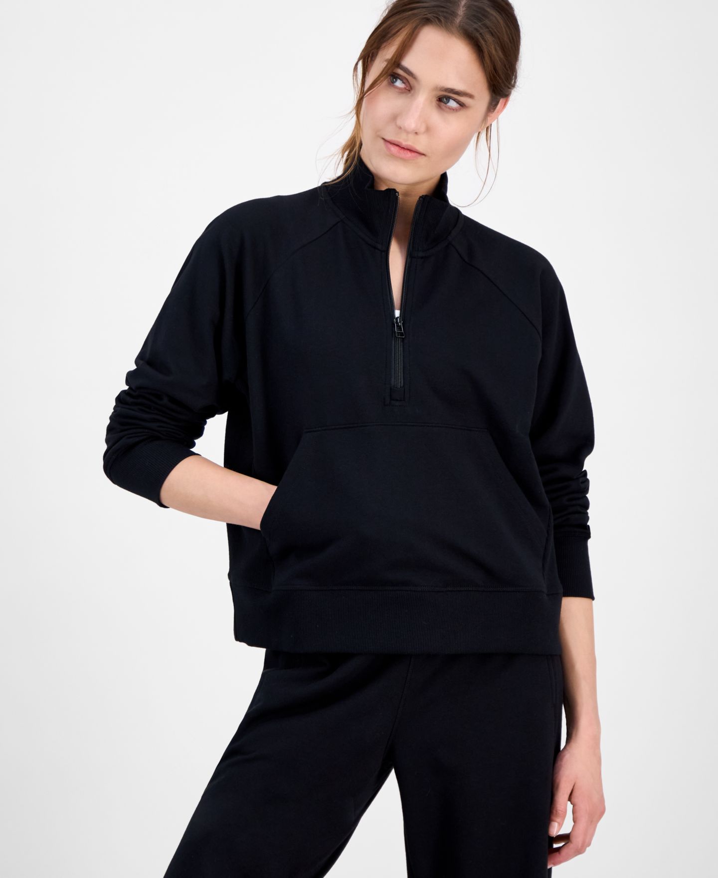 Женский свитшот ID Ideology Solid Fleece Quarter-Zip, цвет: Чёрный — фото 1
