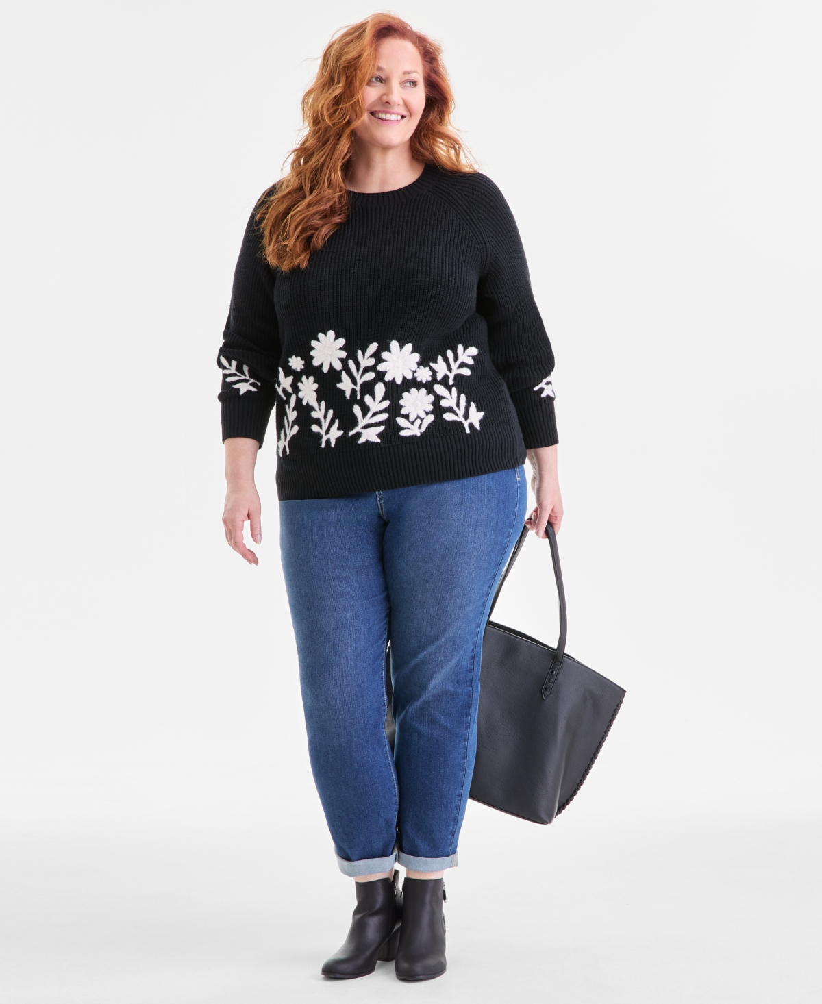 Style & Co Plus Embroidered Raglan-Sleeve Sweater, Macy's Exclusive