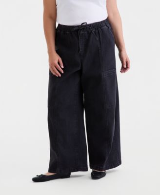 Plus Size Pull-On Utility Wide-Leg Jeans, Macy's Exclusive