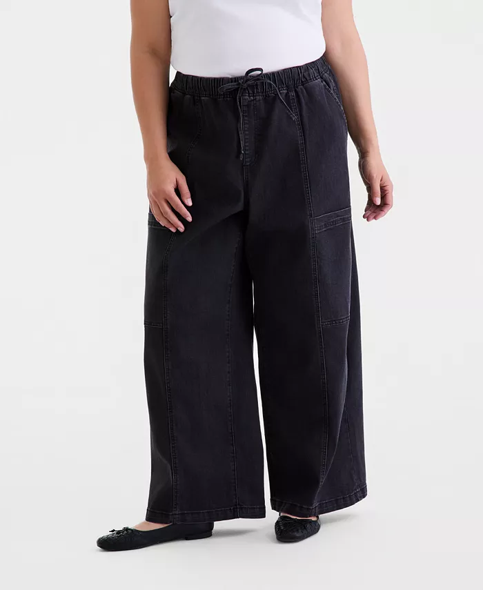 Plus Size Pull-On Utility Wide-Leg Jeans - thumbnail 3