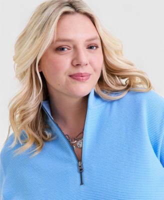 Plus Size Corded Knit Mock Neck Sweatshirt, Macy's Exclusive