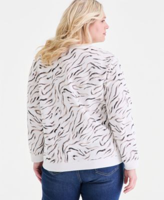 Plus Size Zebra Brush Crewneck Sweatshirt