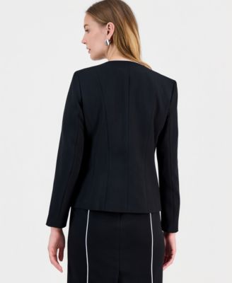 Women's Contrast Piping Open-Front Jacket, Regular & Petite