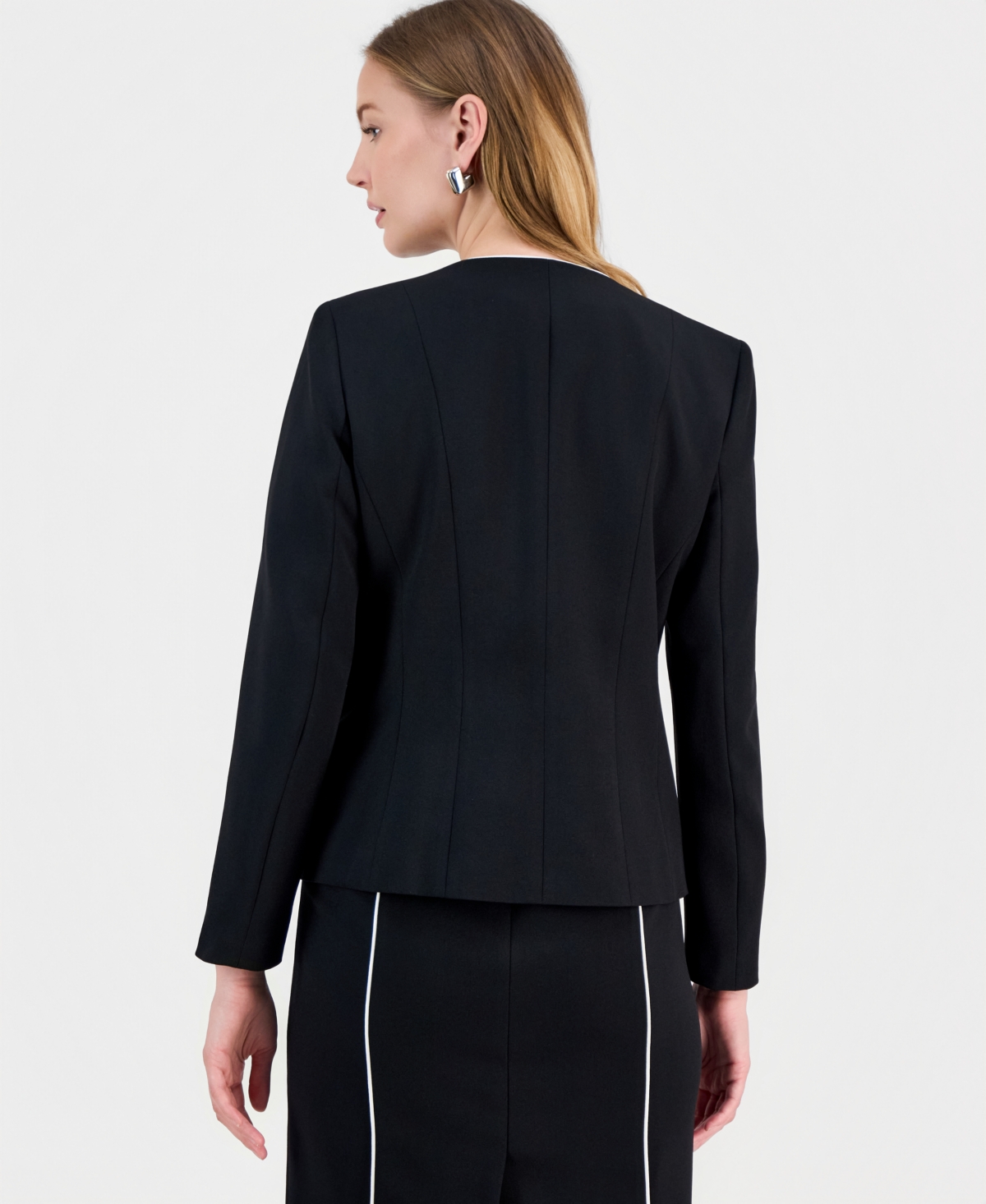 Kasper Petite Stretch Crepe Corded Cardigan