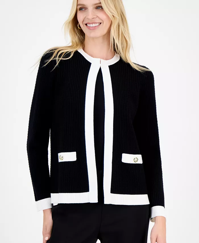 Women's Waffle-Knit Kissing-Front Jacket, Regular & Petite - thumbnail 3