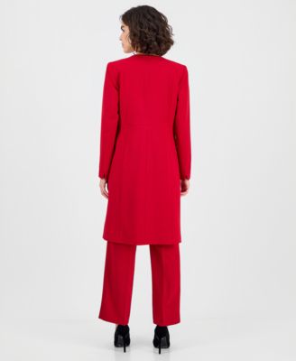 Women's Stretch Crepe Piping-Trim Long Jacket 