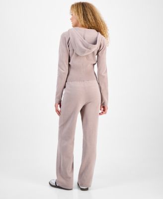 Hippie Rose Juniors Chenille Full Zip Hoodie Chenille Wide Leg Drawstring Pants In Pink