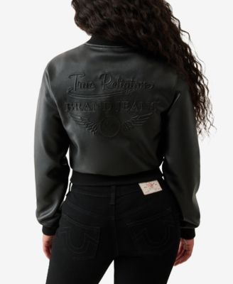 Women's Crop Polyurethane Bomber Jacket