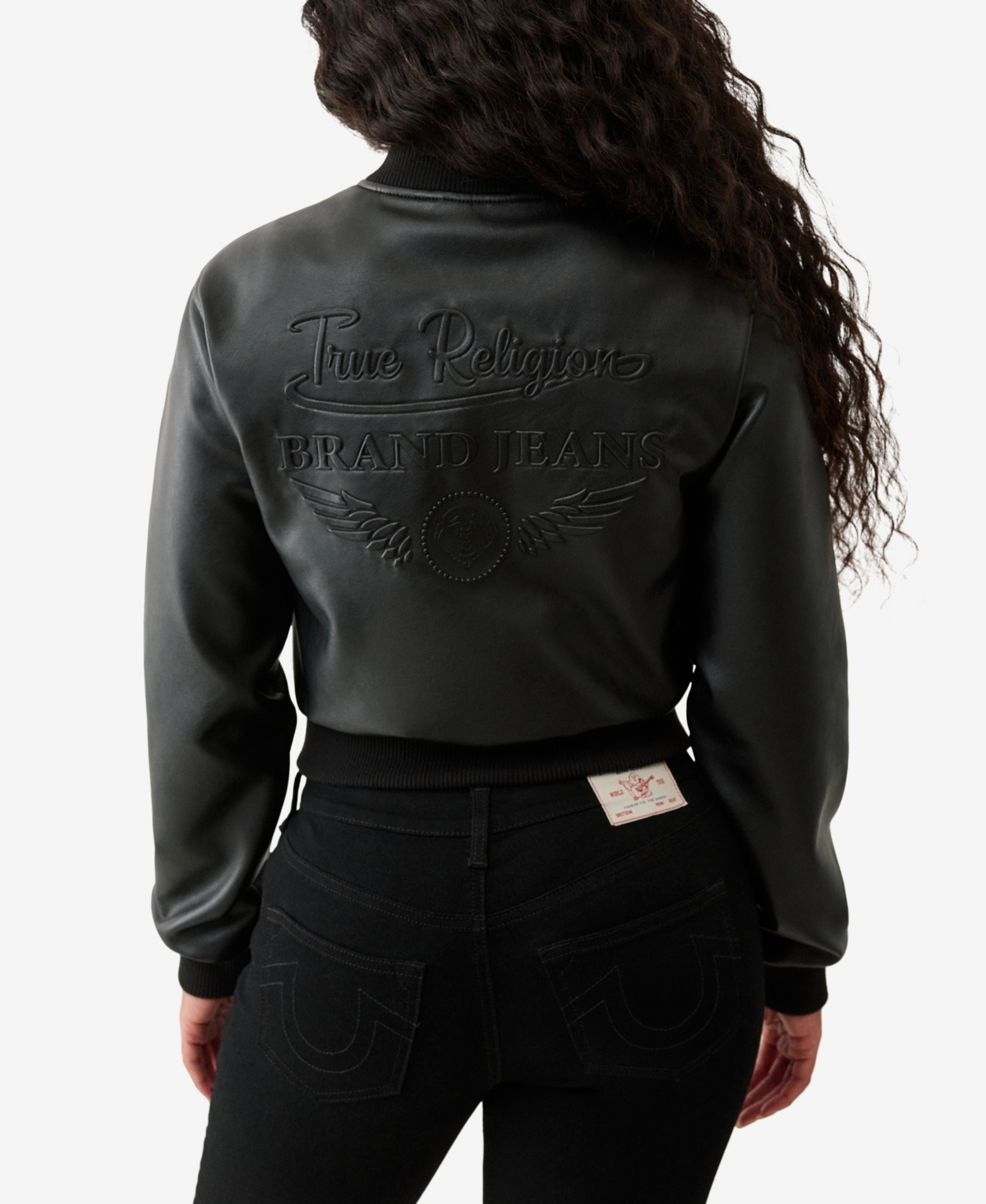 True Religion Women's Crop Polyurethane Bomber Jacket In Black