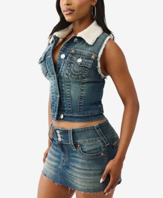 Women's Shrunken Sherpa Denim Vest