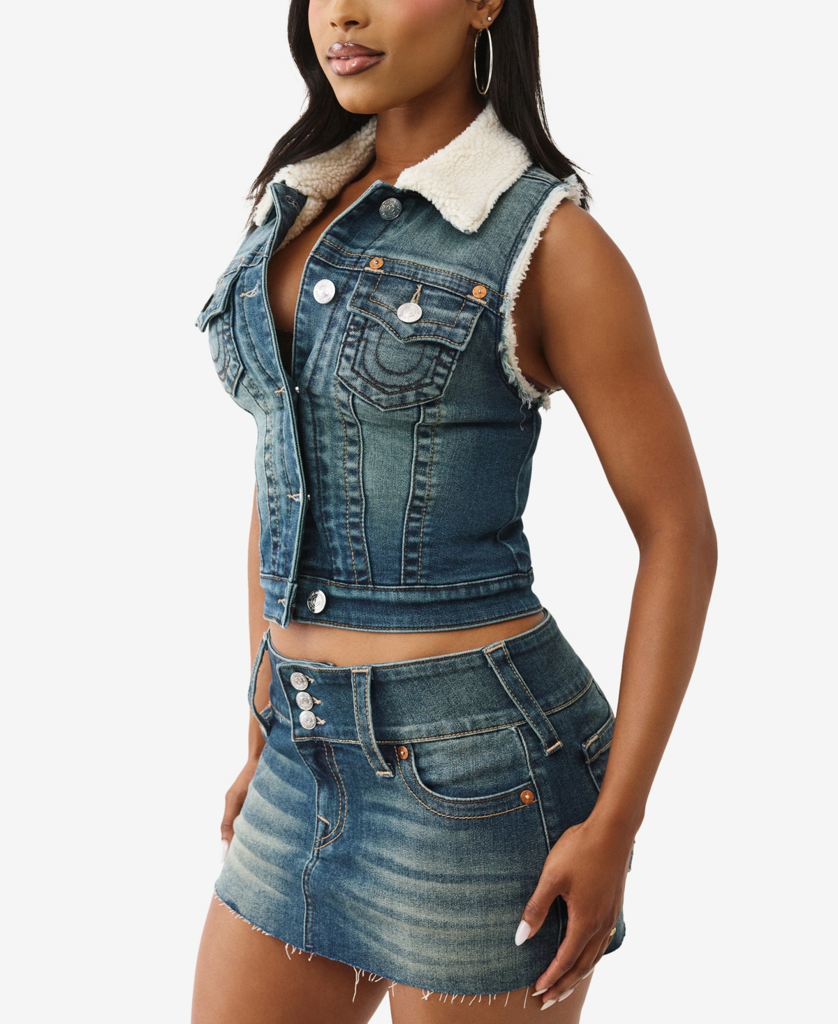 True Religion Racerback Denim Vest In Blue