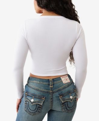 Women's Buddha V Notch Ribbed LS T-Shirt