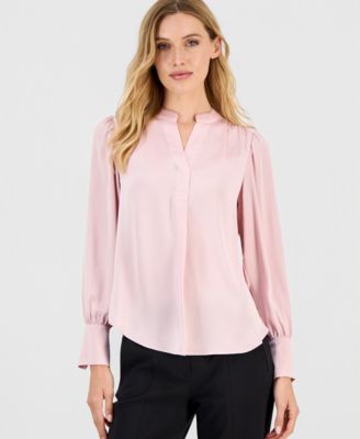 Anne Klein - Women's Textured Satin Split-Neck Blouse