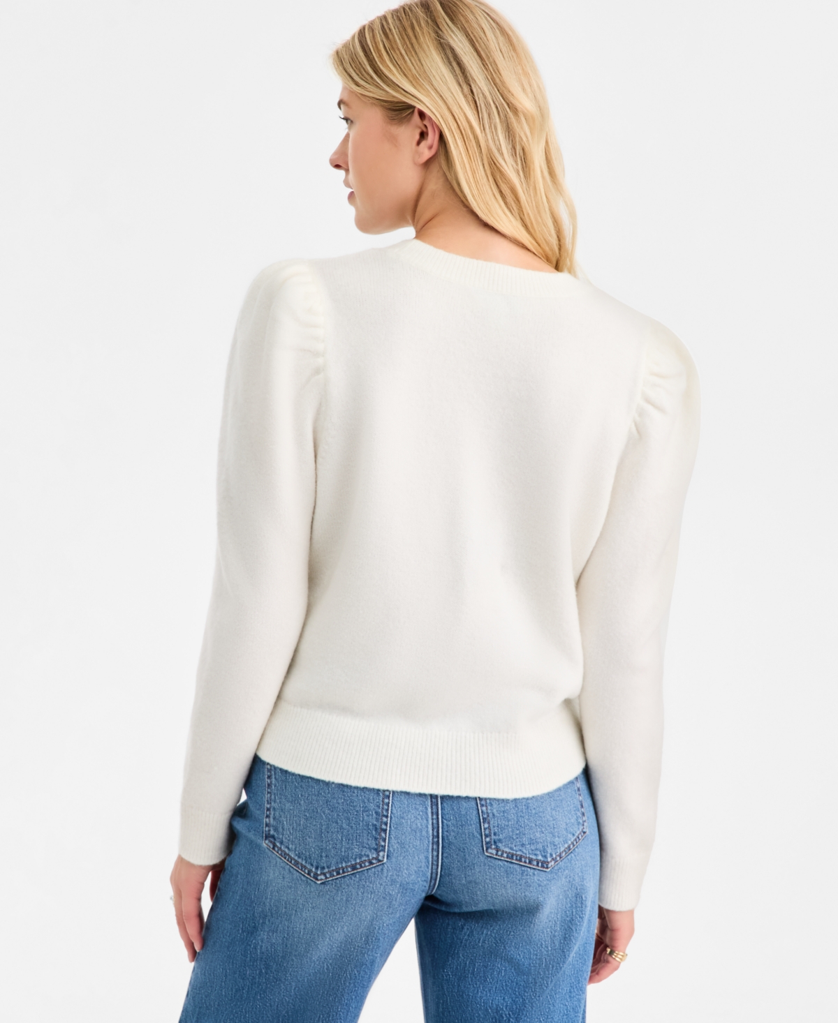 On 34th Women's Puff-sleeve Crewneck Sweater, Macy's Exclusive In White