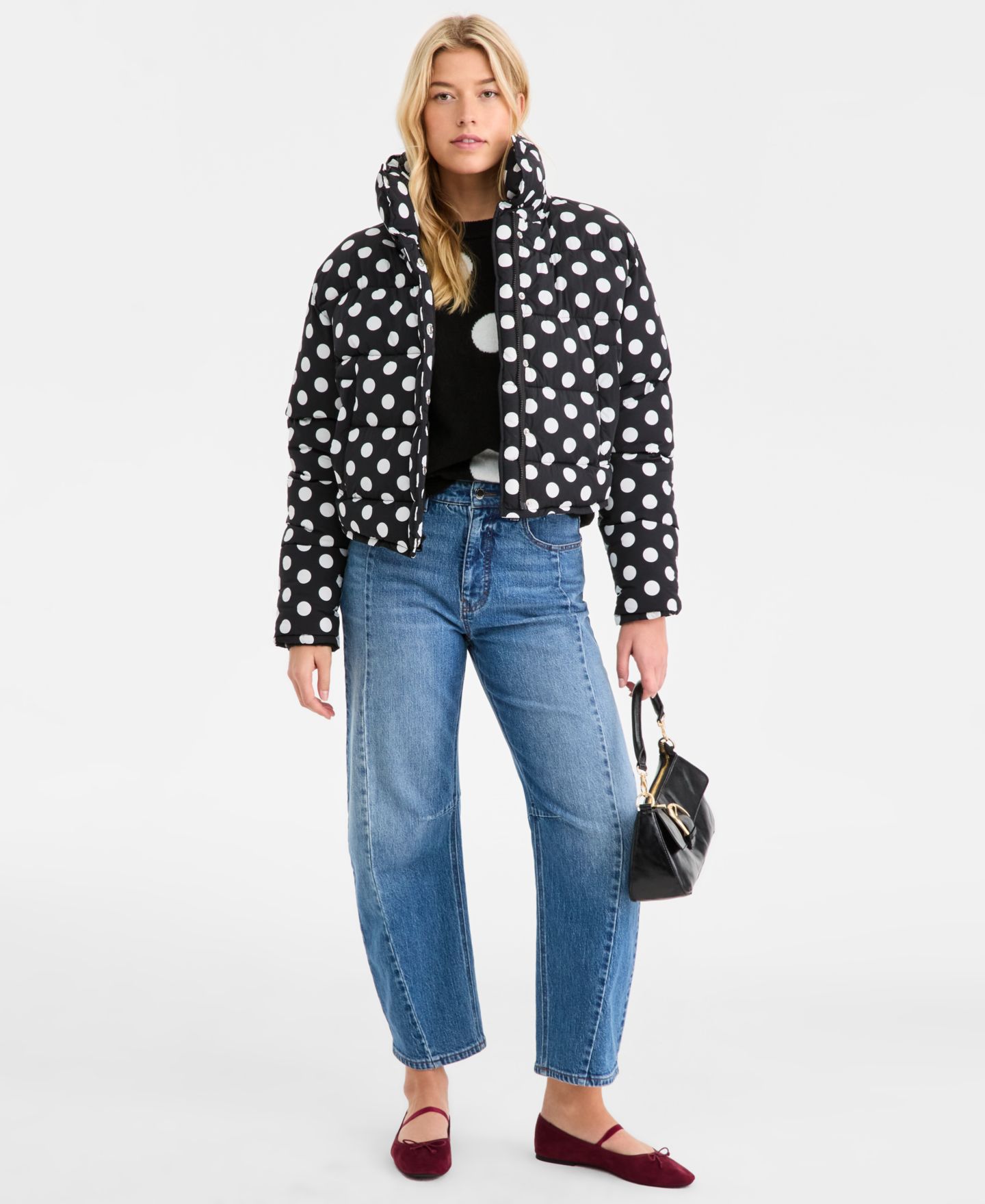 Женская куртка On 34th Cropped Dot Puffer, цвет: Чёрный комбинированный — фото 2